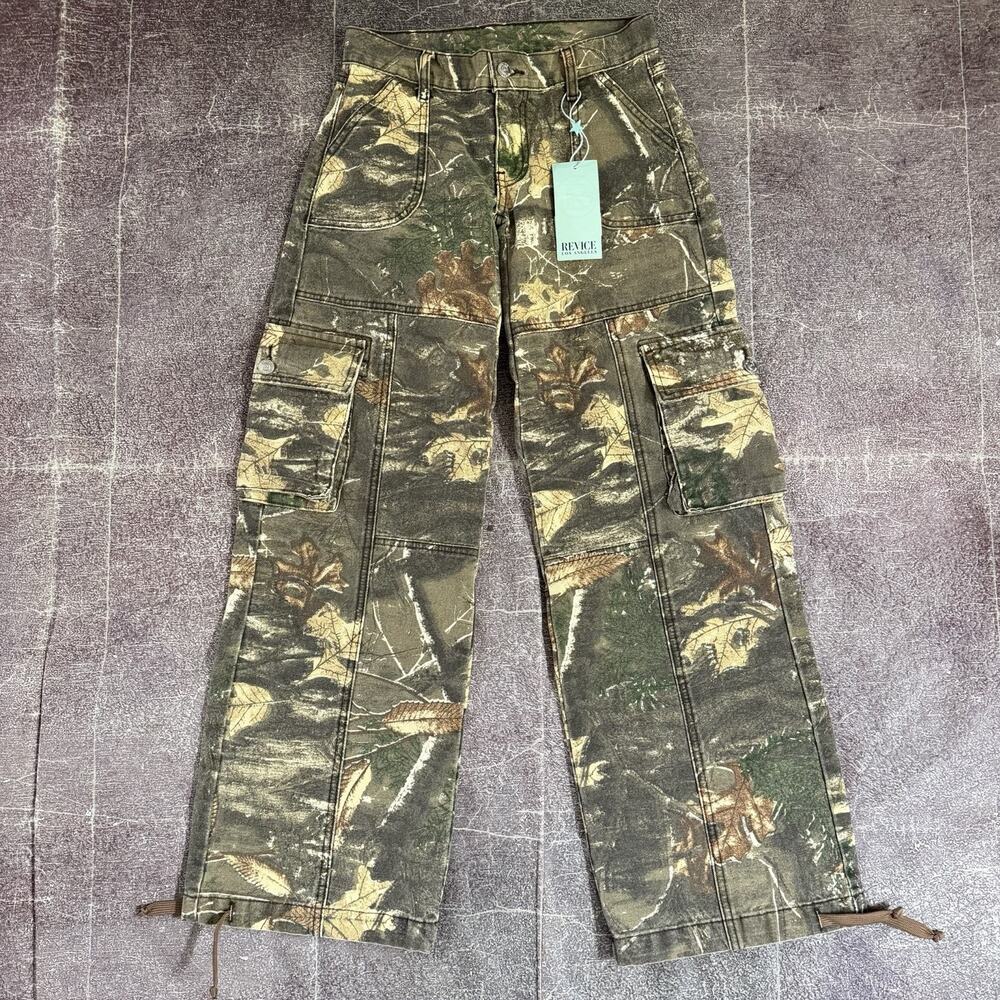 NWT Women's Revice LA Amelia Camo Oakland Green Cargo Wide Leg Pants Sz 29 X 32